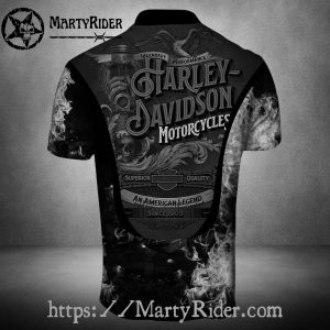 Grim Skull Wings Harley Davidson Polo Shirt with Smoke Art