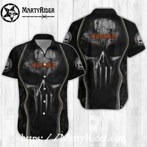 Grunge Skeleton Harley-Davidson Punisher Graphic Hawaiian Shirt