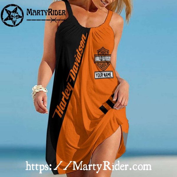 Half Black Orange Harley Davidson Custom Dress