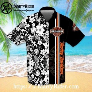 Half Floral Half Stripe Harley Davidson Hawaiian Shirt