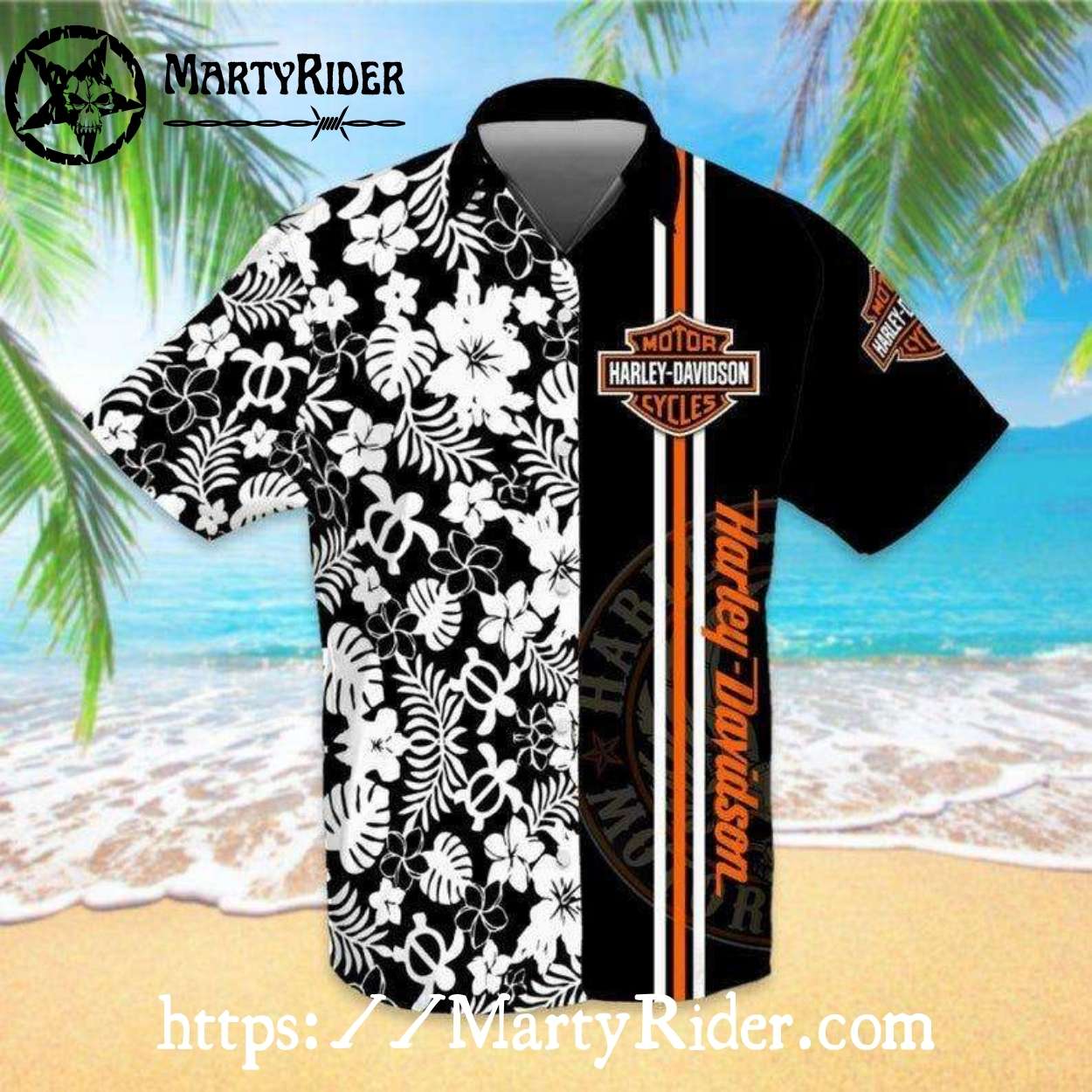 Half Floral Half Stripe Harley Davidson Hawaiian Shirt Half Floral Half Stripe Harley Davidson Hawaiian Shirt