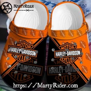 Half-Tone Logo Harley Davidson Crocs in Orange Black