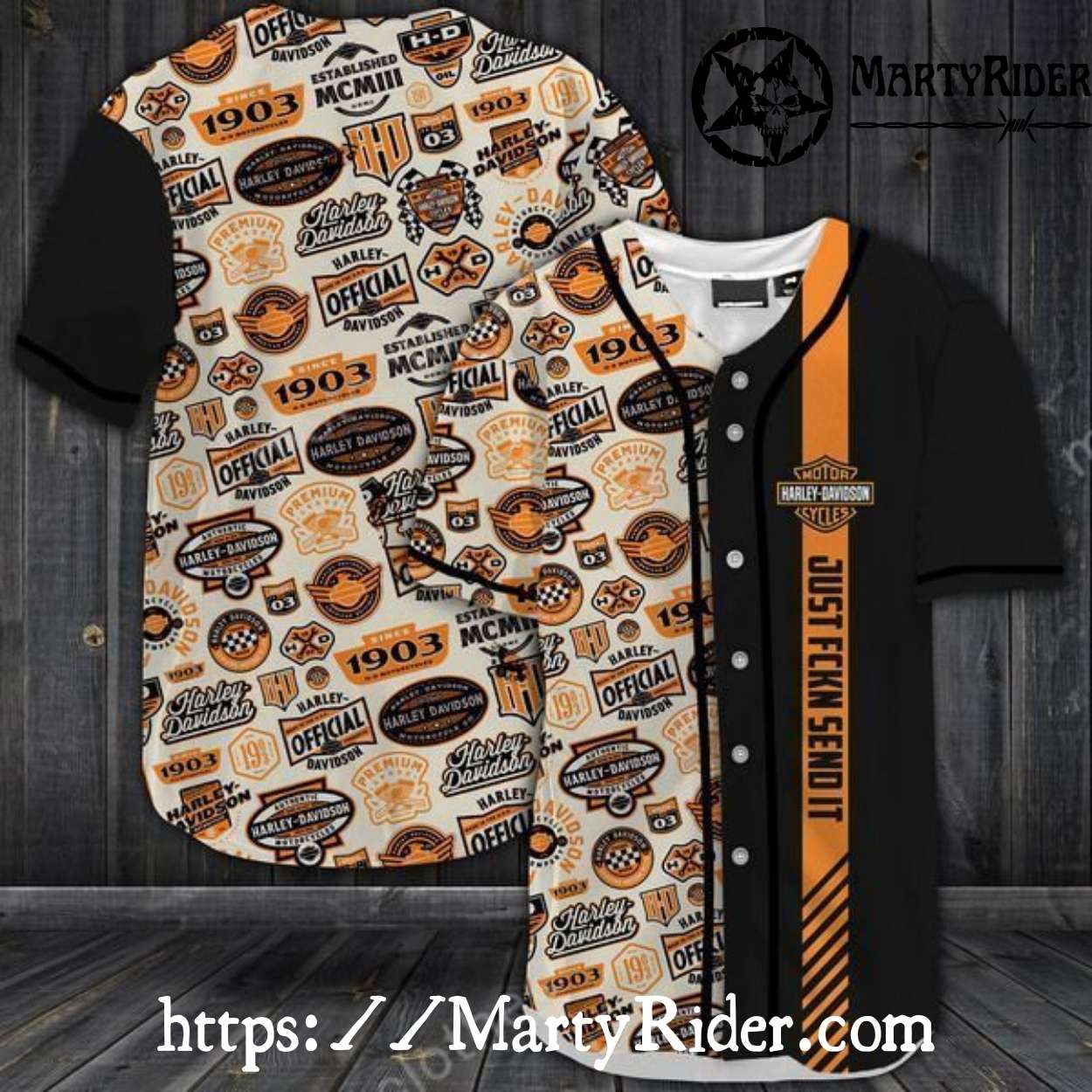 Harley Davidson Baseball Jerseys with Retro Patch Pattern Harley Davidson Baseball Jerseys with Retro Patch Pattern