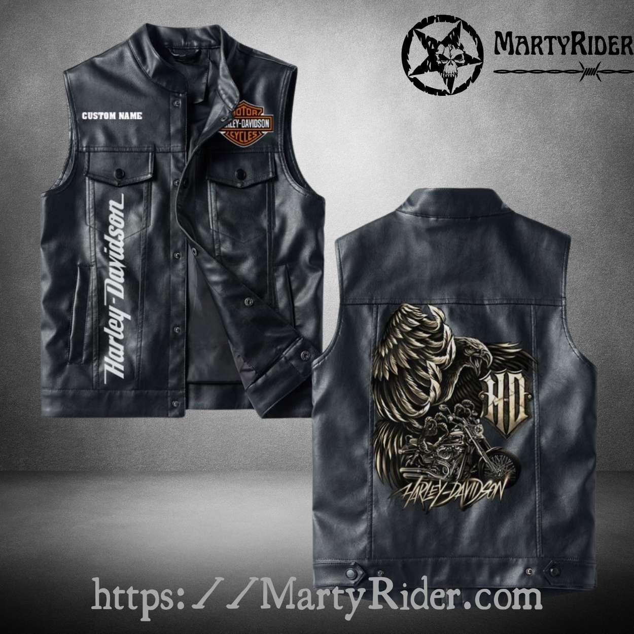Harley Davidson Biker Vest Eagle and Motorcycle Rider Harley Davidson Biker Vest Eagle and Motorcycle Rider
