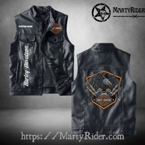 Harley Davidson Black Leather Vest Eagle Thunder Rider