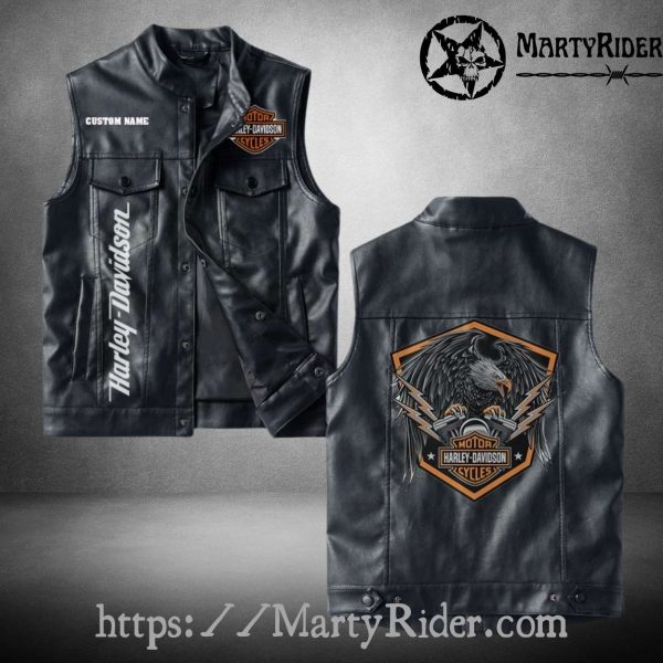 Harley Davidson Black Leather Vest Eagle Thunder Rider