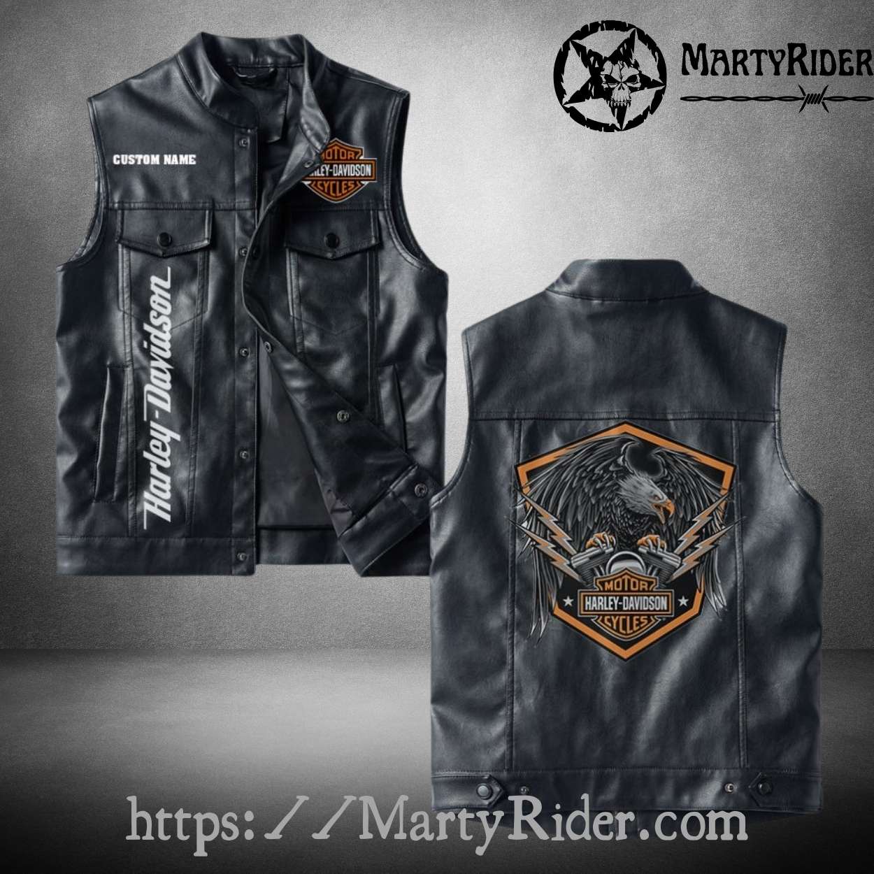 Harley Davidson Black Leather Vest Eagle Thunder Rider Harley Davidson Black Leather Vest Eagle Thunder Rider