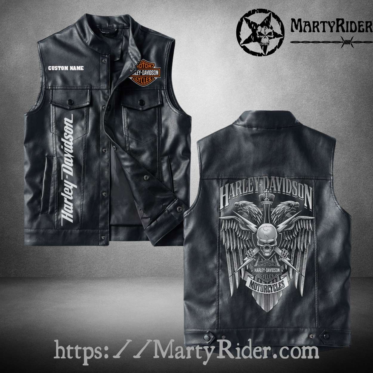 Harley Davidson Black Leather Vest Skull Wings Sword Harley Davidson Black Leather Vest Skull Wings Sword