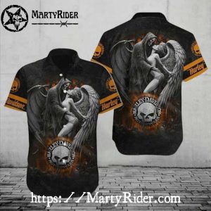 Harley Davidson Hawaiian Shirt With Grim Reaper And Angel Art