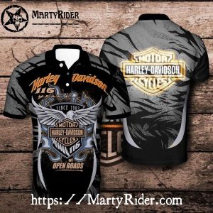 Harley Davidson Polo Shirt with Gold Winged Emblem