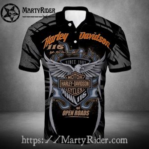 Harley Davidson Polo Shirt with Gold Winged Emblem