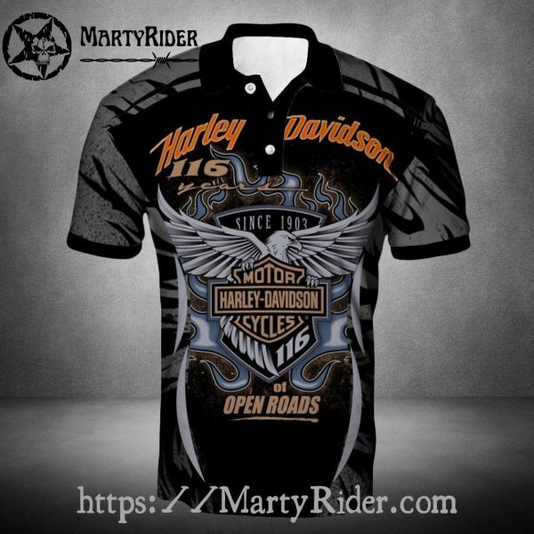 Harley Davidson Polo Shirt with Gold Winged Emblem