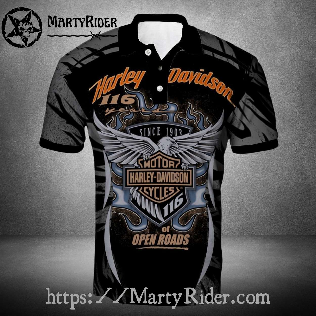 Harley Davidson Polo Shirt with Gold Winged Emblem Harley Davidson Polo Shirt with Gold Winged Emblem