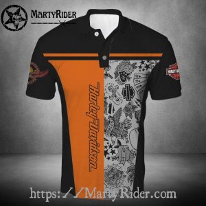 Harley Davidson Polo Shirt with Skull Flame Back Print