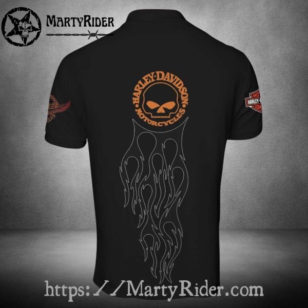 Harley Davidson Polo Shirt with Skull Flame Back Print