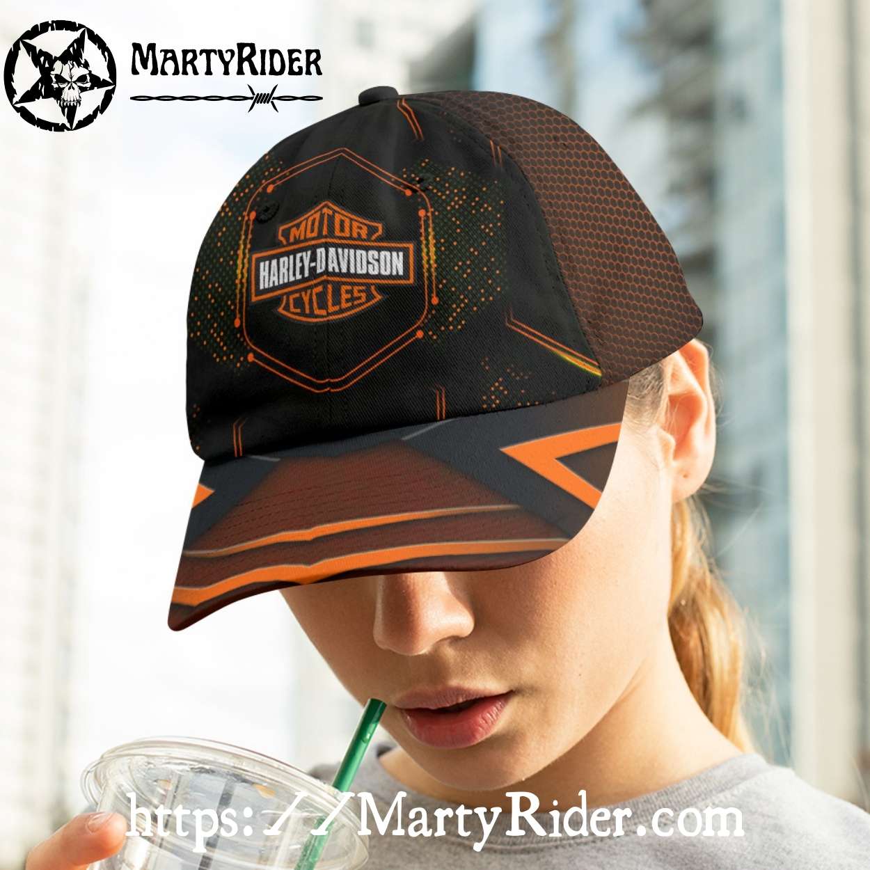 Hexagon Spark Harley Davidson Caps – Orange Glow Design Hexagon Spark Harley Davidson Caps – Orange Glow Design