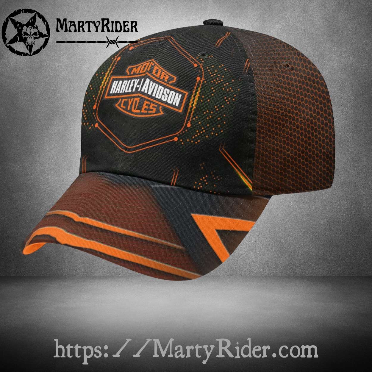 Hexagon Spark Harley Davidson Caps – Orange Glow Design Hexagon Spark Harley Davidson Caps – Orange Glow Design