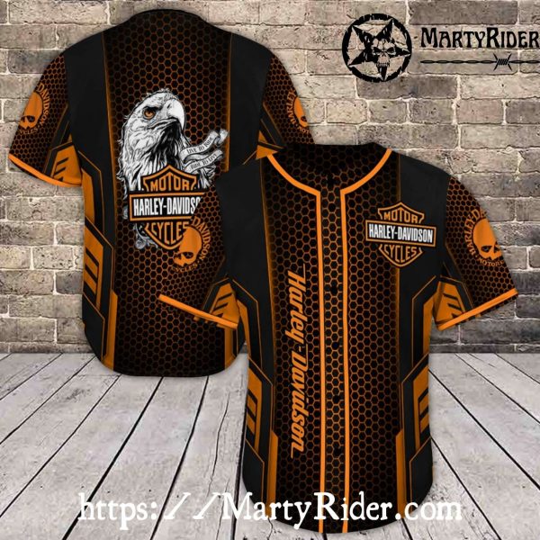 Honeycomb Eagle Harley Davidson Baseball Jerseys Style