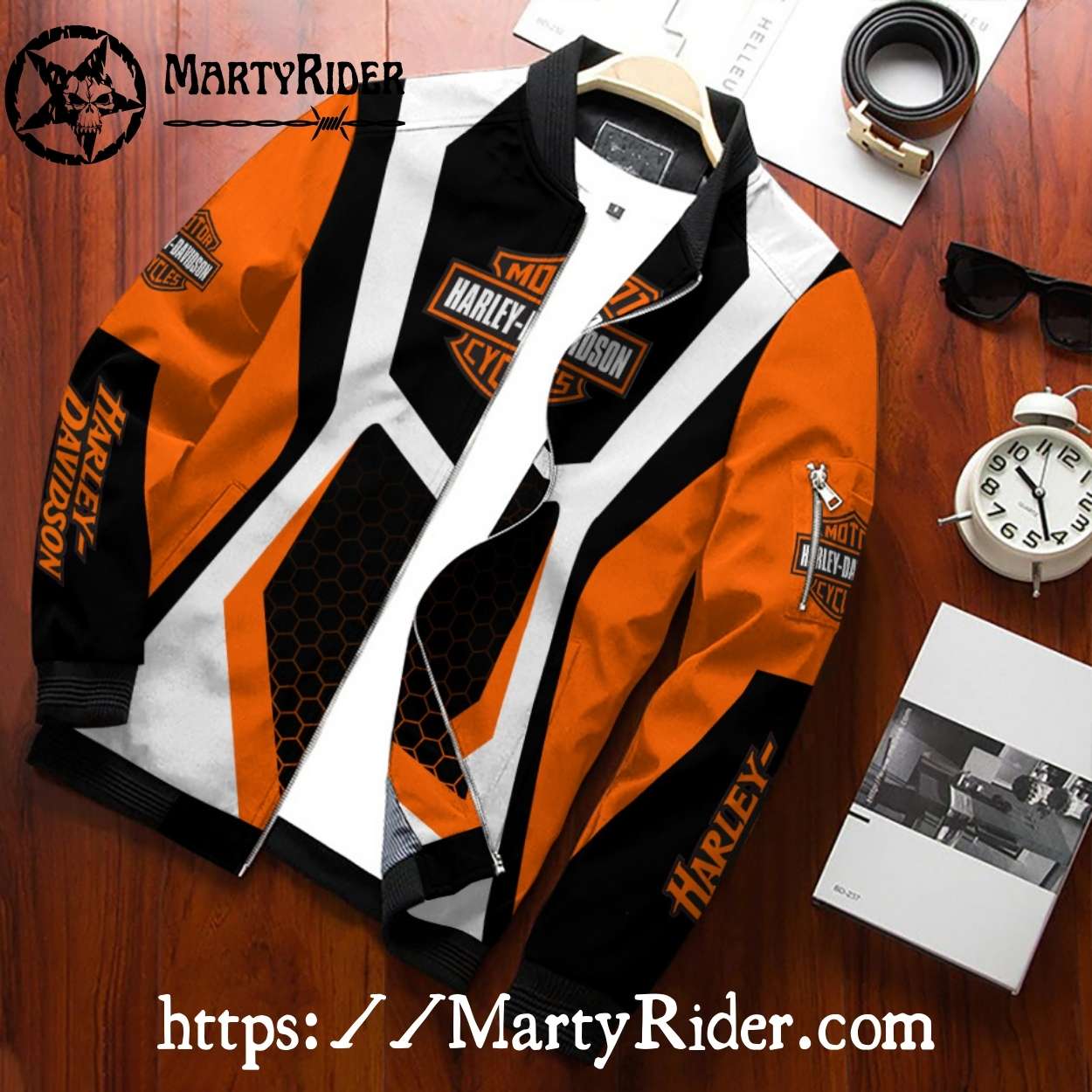 Honeycomb White bomber jacket harley davidson orange black Honeycomb White bomber jacket harley davidson orange black