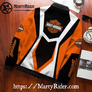 Honeycomb White bomber jacket harley davidson orange black