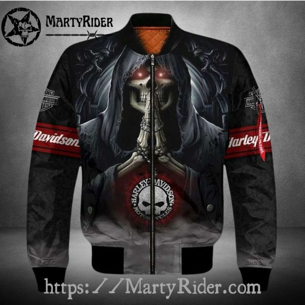 Hooded Skeleton Harley Davidson Bomber Jacket bomber harley look