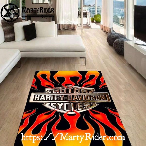 Hot Rod Flames Logo Harley Davidson Rugs