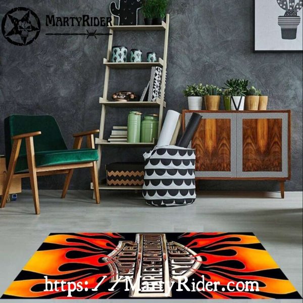 Hot Rod Flames Logo Harley Davidson Rugs