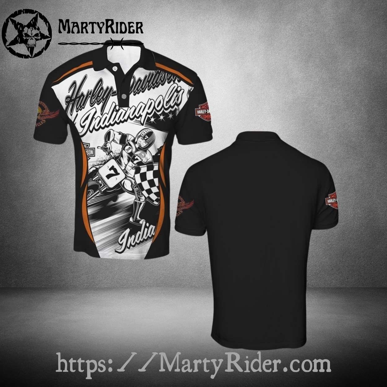 Indianapolis Racer Graphic Harley Davidson Polo Shirt Indianapolis Racer Graphic Harley Davidson Polo Shirt