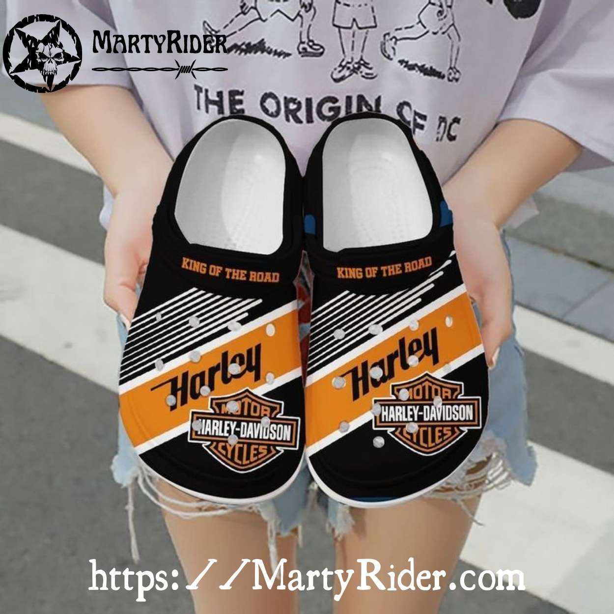 King of the Road Harley Davidson Crocs with Orange Stripe King of the Road Harley Davidson Crocs with Orange Stripe