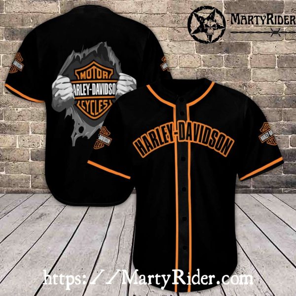 Logo Tear-Through Design Harley Davidson Baseball Shirt