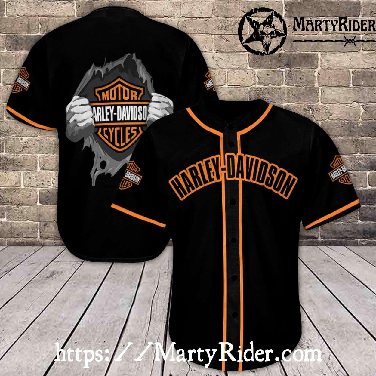Logo Tear-Through Design Harley Davidson Baseball Shirt Logo Tear-Through Design Harley Davidson Baseball Shirt