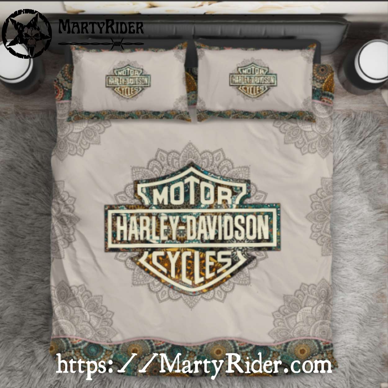 Mandala Cream Harley Davidson Bedding Sets Vintage Spirit Mandala Cream Harley Davidson Bedding Sets Vintage Spirit