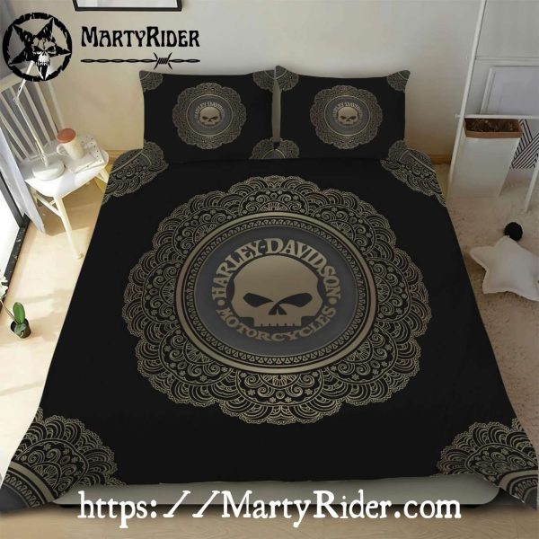 Mandala Skull Harley Davidson Bedding Sets Gold Tribal Art
