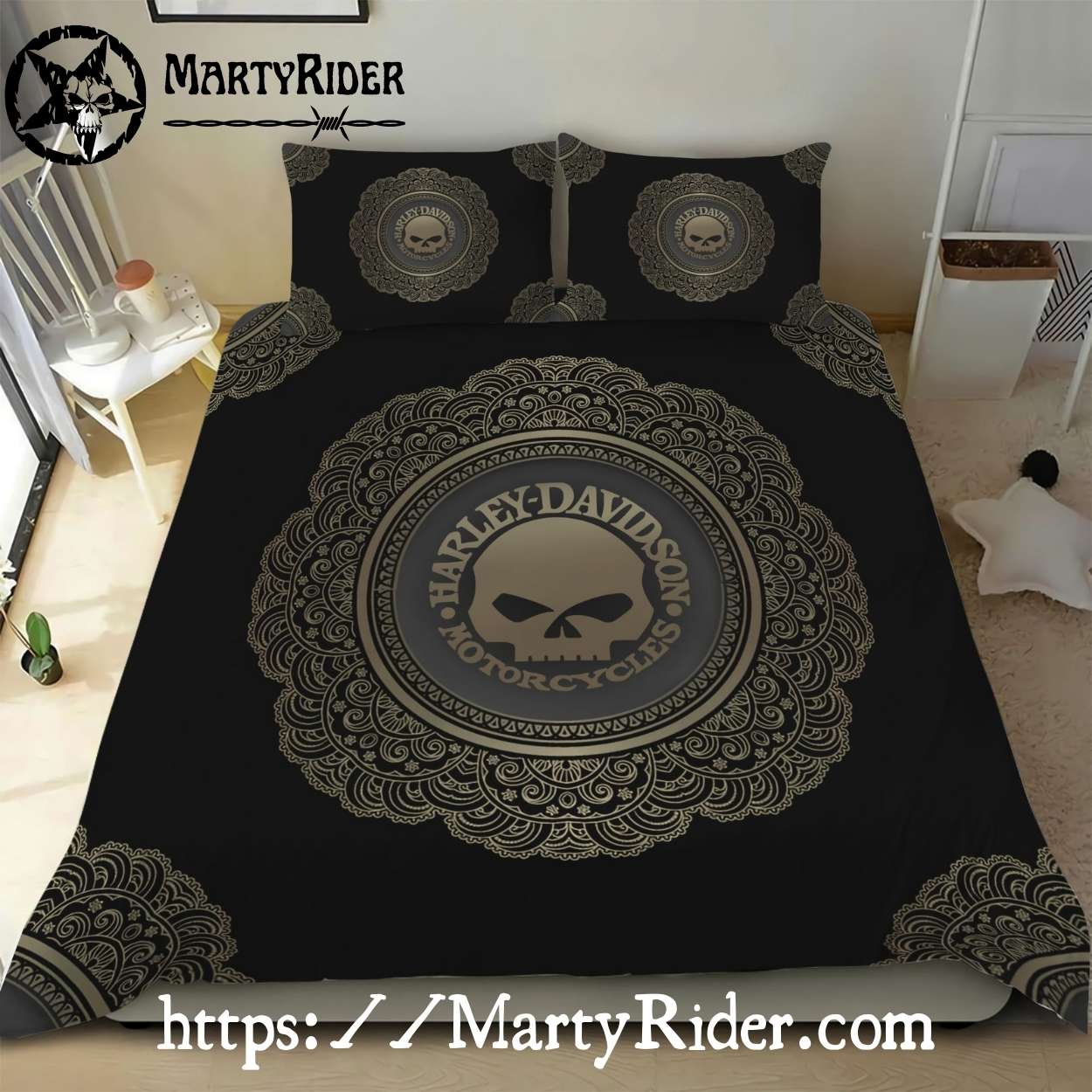 Mandala Skull Harley Davidson Bedding Sets Gold Tribal Art Mandala Skull Harley Davidson Bedding Sets Gold Tribal Art