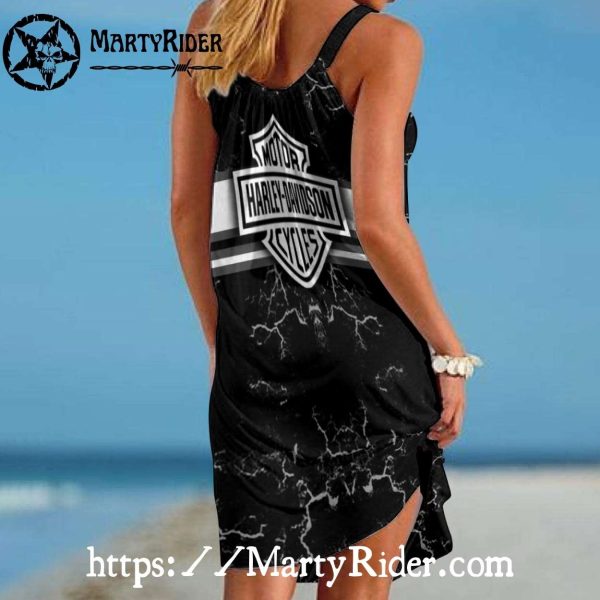 Marble Black Harley Davidson Dresses Casual Beach