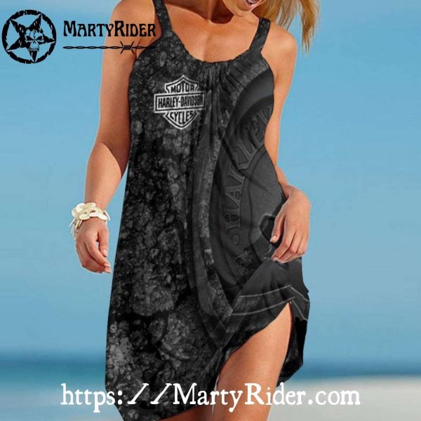 Marble Black Harley Davidson Dresses Summer Beach