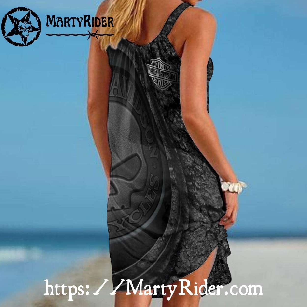 Marble Black Harley Davidson Dresses Summer Beach Marble Black Harley Davidson Dresses Summer Beach