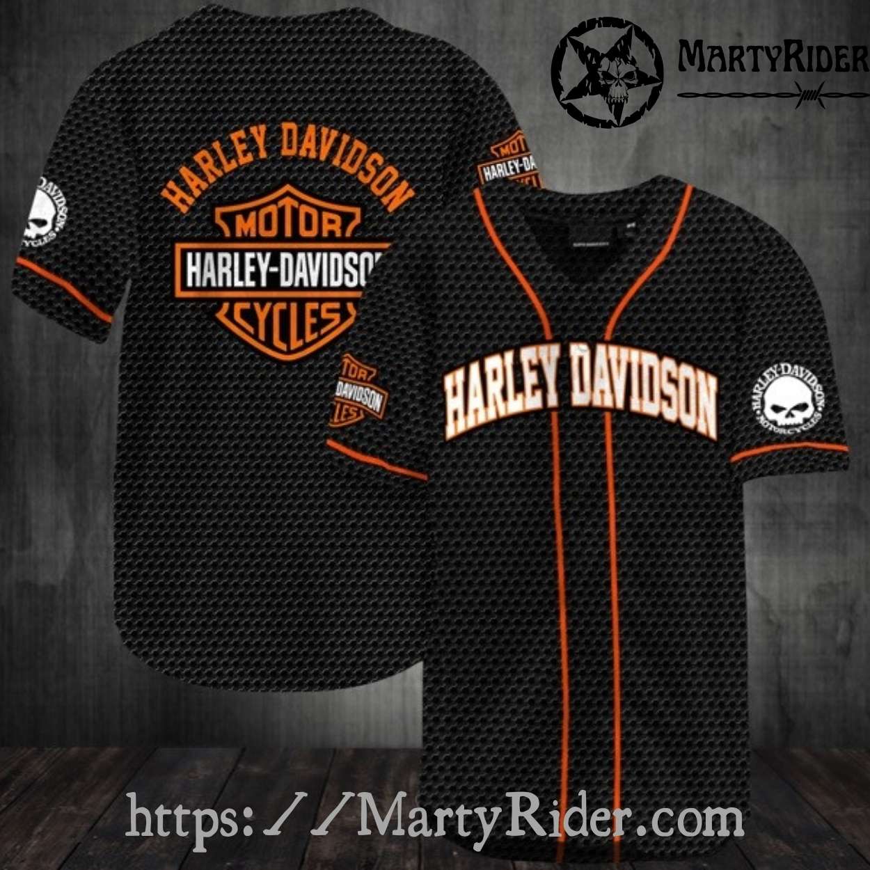 Mesh Texture Harley Davidson Baseball Shirt with Skull Sleeve Mesh Texture Harley Davidson Baseball Shirt with Skull Sleeve