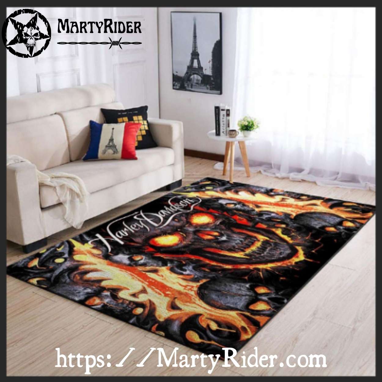 Molten Flames Skull Harley Davidson Rugs Molten Flames Skull Harley Davidson Rugs