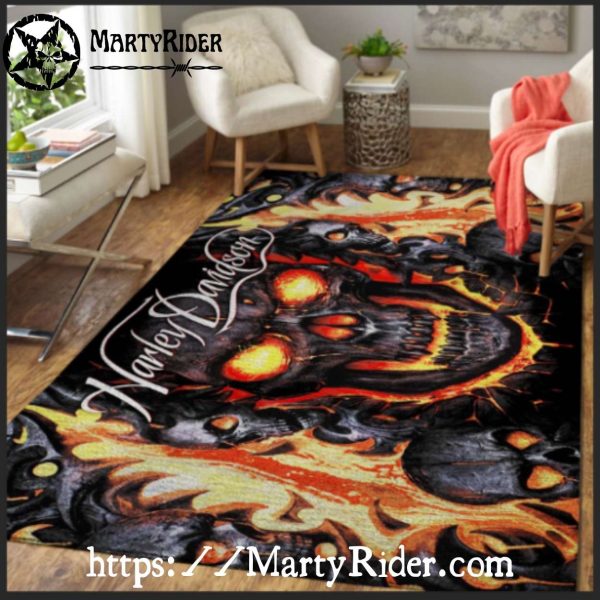 Molten Flames Skull Harley Davidson Rugs