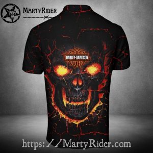 Molten Skull Face Harley Davidson Polo Shirt with Lava Look 3