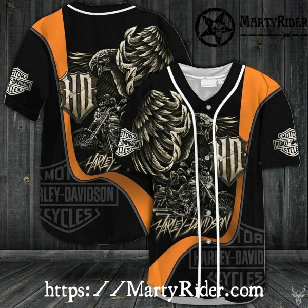 Motorcycle Eagle Graphic Harley Davidson Baseball Shirt