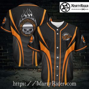 Muscle Fit Flame Skull Harley Davidson Baseball Shirt