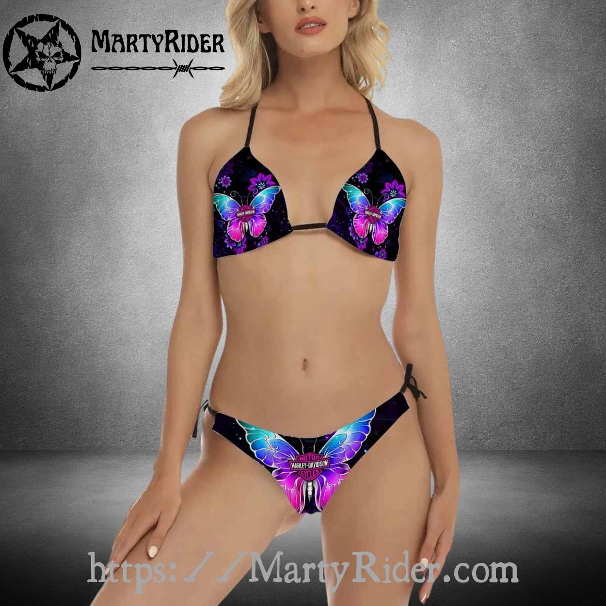 Neon Butterfly Harley Davidson Bikinis for Beach Vibes Neon Butterfly Harley Davidson Bikinis for Beach Vibes