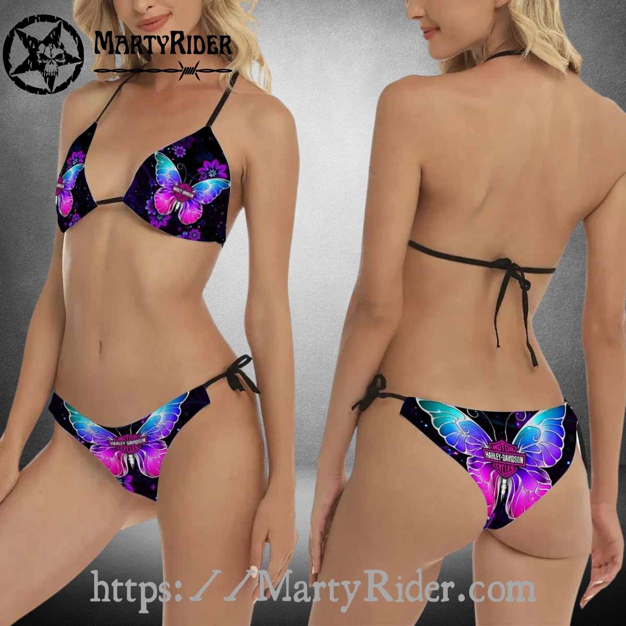 Neon Butterfly Harley Davidson Bikinis for Beach Vibes Neon Butterfly Harley Davidson Bikinis for Beach Vibes