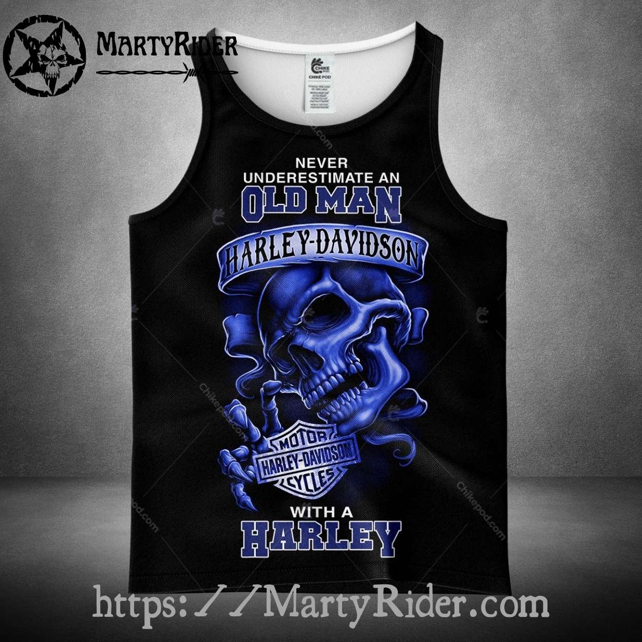 Old Man Skull Art Tank Top Harley Davidson Power Old Man Skull Art Tank Top Harley Davidson Power