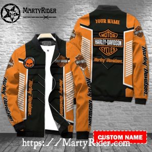 Orange Black Bold Stripes bomber Harley Davidson Jackets