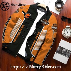 Orange Black Bold Stripes bomber Harley Davidson Jackets