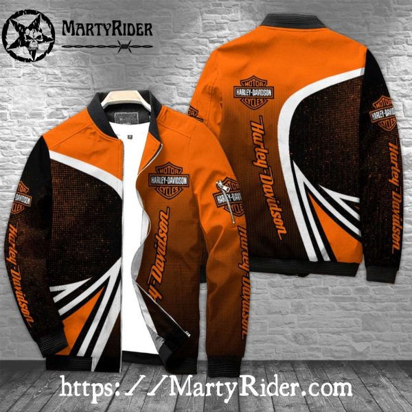 Orange Black Modern Design Harley Davidson Bomber Jackets