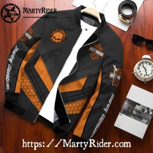 Orange Black Skull Symbol bomber Harley Davidson Jackets